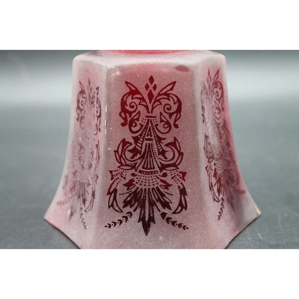 Vintage Wall Sconce Lamp w Ruby Red Frosted Glass Shade Art Deco Style